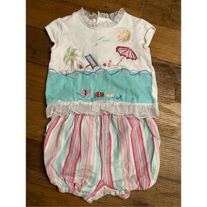 Starting Out 9-12 m baby outfit shirts Tshirt fish ocean beach ruffles vintage